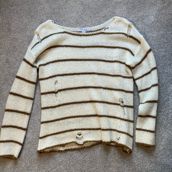 Distressed White & Brown Striped Sweater - Picture 6 of 8